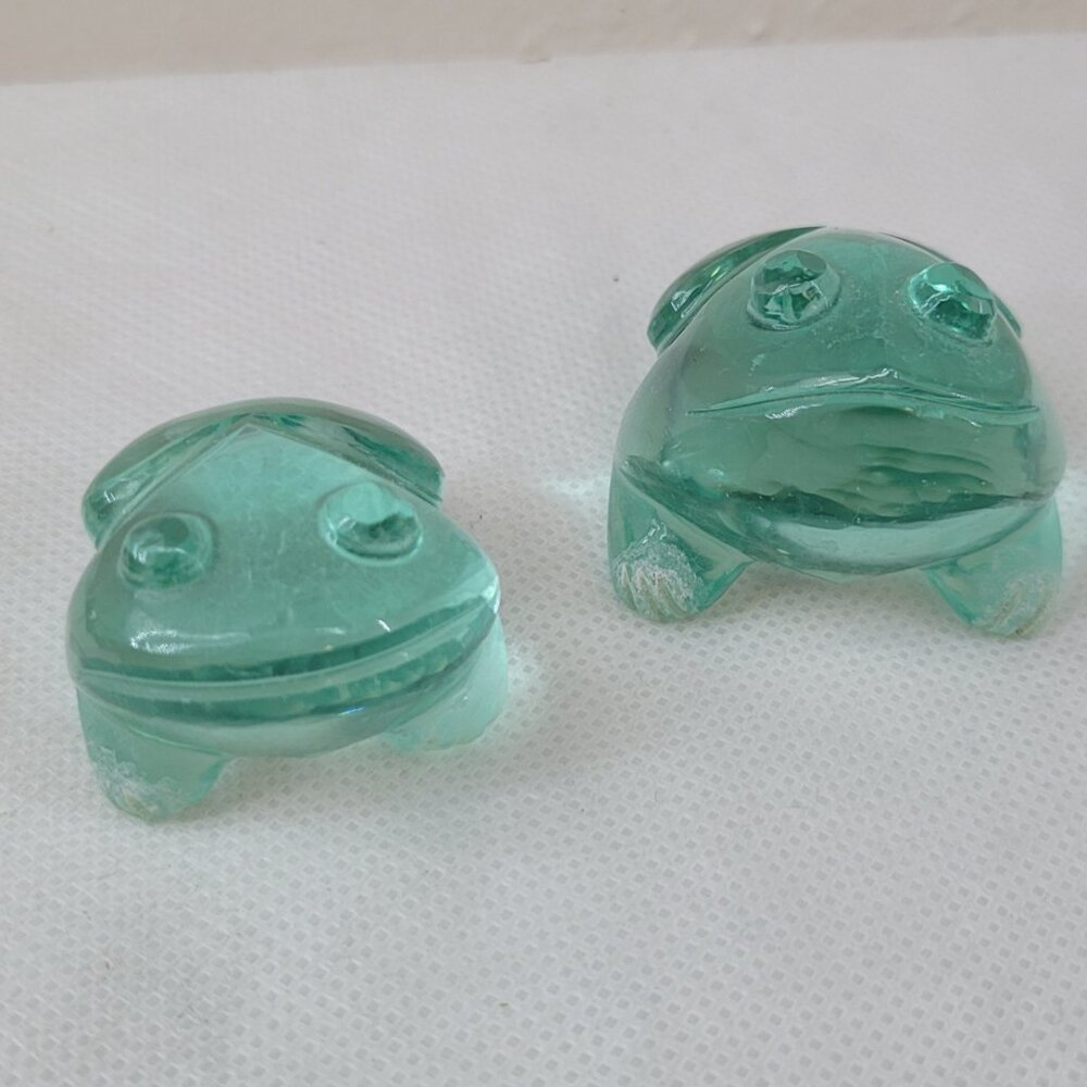 Art Glass Frog Pair - Paperweights or Decor Aqua Blue-Green - Picture 2 of 13